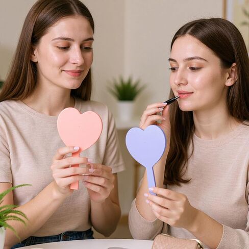 15 Pcs Heart Shaped Handheld Mirror Small Travel Makeup Mirrors with Handle Mini Heart Bulk Plastic Cosmetic Gift for Women (Bright Color) in Kuwait