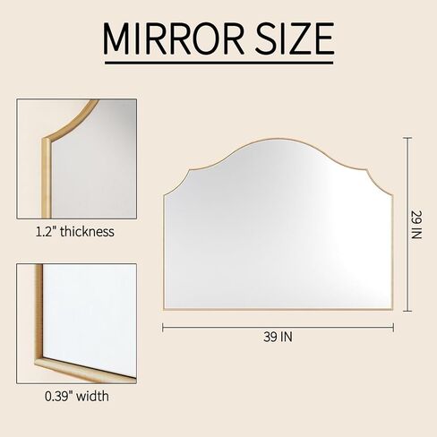 Gold Arched Vanity Mirror, 29"x39" Modern Minimalist Wall Mounted Bathroom Mirror for Living Room, Bedroom, Fireplace, Hallway Mantle, Dresser, Entryway Home Wall Mirrors Decorative in Saudi Arabia