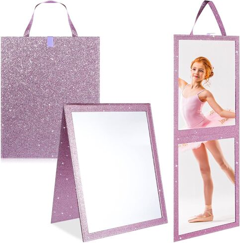Foldable Glitter Backstage Mirror with Handle 33. 5X 13. 5 Inch Leather Folding Hanging Mirror Rectangular for Travel Dance Bag Home Fitness Spa Gift for Dancers(Purple) in Saudi Arabia