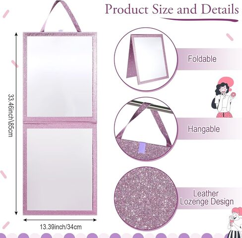 Foldable Glitter Backstage Mirror with Handle 33. 5X 13. 5 Inch Leather Folding Hanging Mirror Rectangular for Travel Dance Bag Home Fitness Spa Gift for Dancers(Purple) in Saudi Arabia