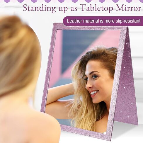 Foldable Glitter Backstage Mirror with Handle 33. 5X 13. 5 Inch Leather Folding Hanging Mirror Rectangular for Travel Dance Bag Home Fitness Spa Gift for Dancers(Purple) in Saudi Arabia