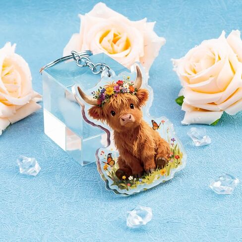 Highland Cow Keychain for Women Highland Cow Gifts for Women Car Accessories Cute Animal Bag Charm Birthday Christmas Cows Stocking Stuffers for Girls in Kuwait