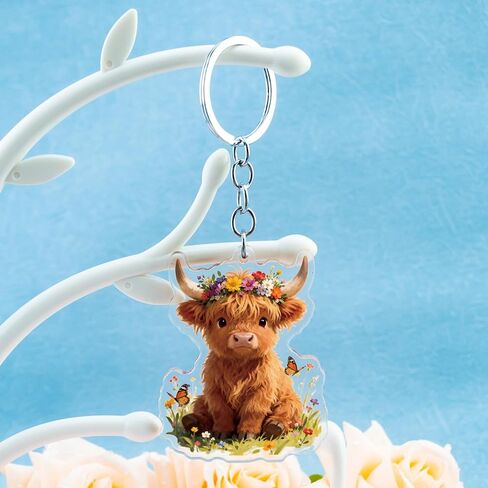 Highland Cow Keychain for Women Highland Cow Gifts for Women Car Accessories Cute Animal Bag Charm Birthday Christmas Cows Stocking Stuffers for Girls in Kuwait