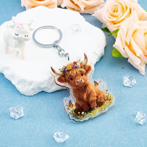 Highland Cow Keychain for Women Highland Cow Gifts for Women Car Accessories Cute Animal Bag Charm Birthday Christmas Cows Stocking Stuffers for Girls in Kuwait