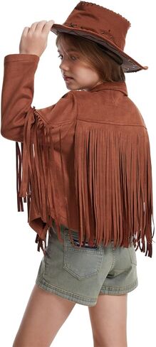 Girls Fringe Faux Suede Leather Jackets Kids Western Tassels Motorcycle Cardigan Cropped Coats in Saudi Arabia