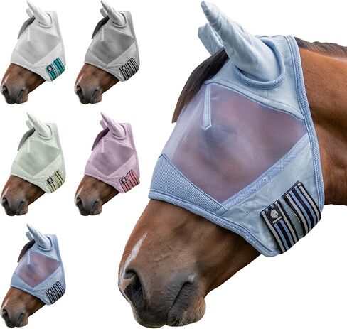 Equinavia Algard Soft Mesh Horse Fly Mask with Ear Protection and 45 SPF Rating | No Eye Irritation - Silver - Horse in Kuwait