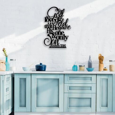 OPTYBVFD John 3 16 Metal Wall Decor - Motivational Inspirational Room Decor Christian Scripture Wall Art Home Decor for Living Room, Bedroom, Dining Room, Bathroom, Office (Black) in Kuwait