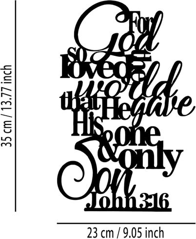 OPTYBVFD John 3 16 ديكور جدار معدني - ديكور غرفة ملهم تحفيزي الكتاب المقدس المسيحي جدار الفن ديكور المنزل لغرفة المعيشة وغرفة النوم وغرفة الطعام والحمام والمكتب (أسود) in Saudi Arabia