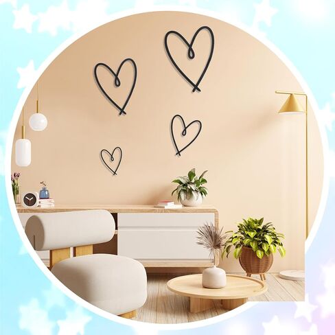 Josojoou 4 Pcs Metal Heart Wall Art Decor Modern Love Heart Decorative Sign Western Room Decor Metal Hanging Decorative for Bedroom Office Hotel Home Wall Decoration(Black) in Kuwait