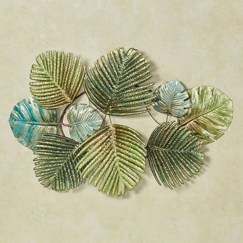 Touch of Class Tropical Leaf Collage Metal Wall Art | Textured Green Palm Leaves with Gold Accents | Large 36.5 Inch Exotic Nature-Inspired Wall Sculpture in Saudi Arabia