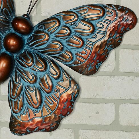 Summer Beauties Butterfly and Dragonfly Metal Wall Art Set of Two | Hand-Finished in Metallic Copper and Blue | Charming Garden-Inspired Wall Art Sculpture Set of 2 | Indoor or Covered Outdoor Use in Saudi Arabia