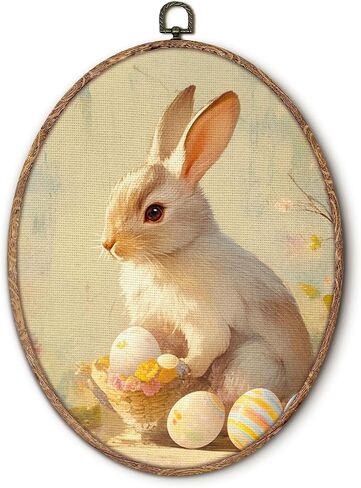 Hxlac Vintage Easter Chinoiserie Eggs Basket Oval Wall Art Framed, Easter Floral Eggs Oval Wall Decor, Farmhouse Spring Hanging Canvas Prints Wall Sculptures for Home Living Room Decor, 8.5x11.5 Inch in Kuwait