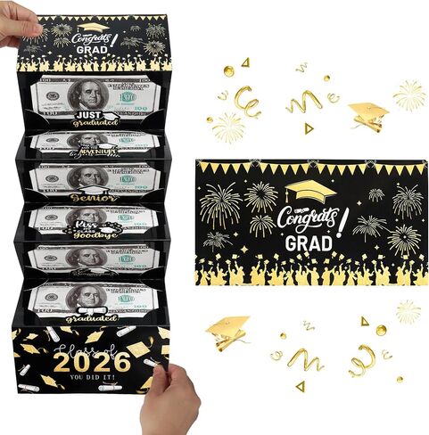 حامل أموال التخرج 2026 مع 6 فتحات، مغلفات أموال تهنئة للهدايا النقدية، بطاقة أموال التخرج للكلية المتوسطة والثانوية أفكار هدايا التخرج للفتيات والأولاد والابنة والرجال والنساء، أسود in Kuwait