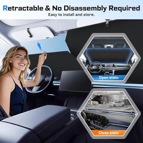 2026 Retractable Windshield Sun Shade Automatic Car Sunshade for Windshield, UV & Heat Protection, Keep Cool and Protect Interior, Adjustable Universal Fit for Car Trucks SUVs (Not for Large Trucks) in Kuwait
