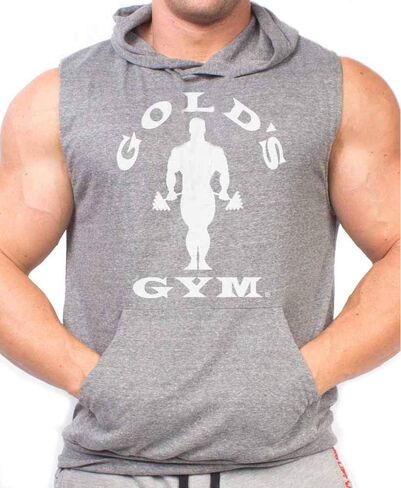 قميص بغطاء رأس بدون أكمام من Gold's Gym - مرخص رسميًا - MSH (رمادي منقط، متوسط) in Kuwait