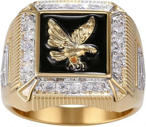 LIOYSIUT للرجال 925 الفضة الاسترليني خاتم حجر الماس الذهب النسر مكعب زركونيا الدائري الرجعية الشرير الطوطم حلية هيبوالرجينيك الهيب هوب القوطية الفرقة الشرير الفايكنج باغان مجوهرات شخصية الذكور حلقة حجم 13 in Kuwait