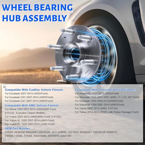 2 x 515096 Front Wheel Bearing Hub Assembly with 6 Lug ABS Compatible with Cadillac Escalade 2007-2014, Fit for Chevrolet Avalanche 2007-2013, Fit for GMC Yukon 2007-2014 in Kuwait
