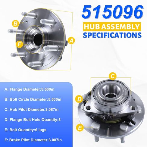 2 x 515096 Front Wheel Bearing Hub Assembly with 6 Lug ABS Compatible with Cadillac Escalade 2007-2014, Fit for Chevrolet Avalanche 2007-2013, Fit for GMC Yukon 2007-2014 in Kuwait