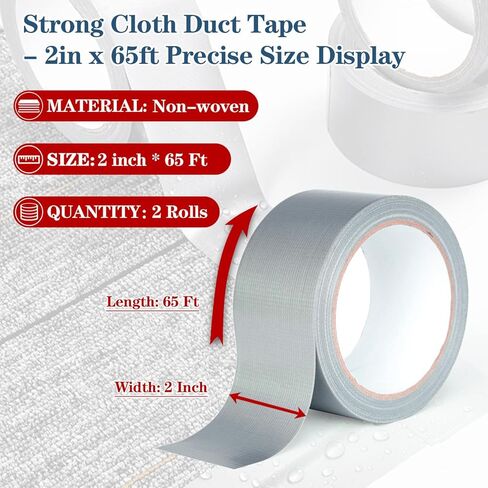 2-Pack Multipurpose Strong Cloth Duct Tape,2IN×22yd Duct Tape Heavy Duty Waterproof Silver Easy Tear, High Adhesion for Indoor/Outdoor Repairs, DIY, Packaging in Saudi Arabia