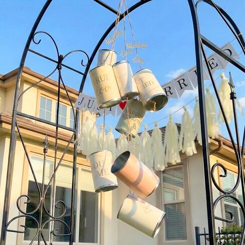 مجموعة ديكورات السيارة Just Married - مجموعة 15 قطعة لتزيين سيارة الزفاف مع 12 علبة من الصفيح لمصد السيارة واللافتة وملصقات النوافذ والشرابات - ملحقات سيارة الزفاف الرومانسية، لافتة Just Married للمركبة in Kuwait