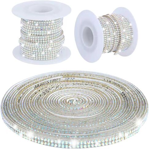 16.4Ft Bling Rhinestone Ribbons for Wedding Self Adhesive Diamond Crystal Ribbon Roll Glitter Resin Diamond Belt Bling for DIY Craft, Car Decor in Saudi Arabia