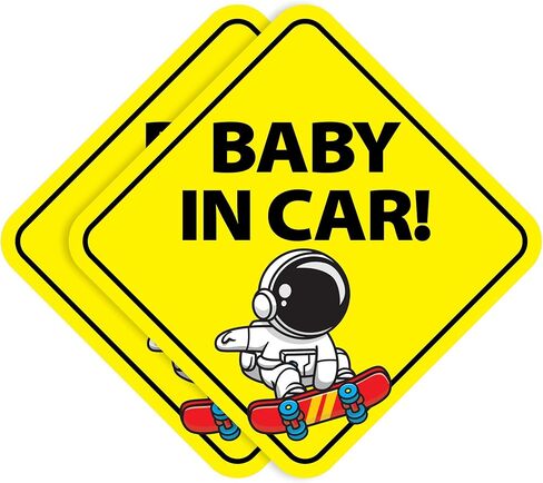 Stickios Baby in Car Stickers (Non-Magnetic) - Removable, Paint-Safe Signs for Cars & Windows - Made in USA (2-Pack, 6 inch Diamond, Skateboard Astronaut, Boy) in Kuwait
