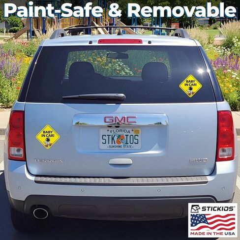 Stickios Baby in Car Stickers (Non-Magnetic) - Removable, Paint-Safe Signs for Cars & Windows - Made in USA (2-Pack, 6 inch Diamond, Skateboard Astronaut, Boy) in Kuwait