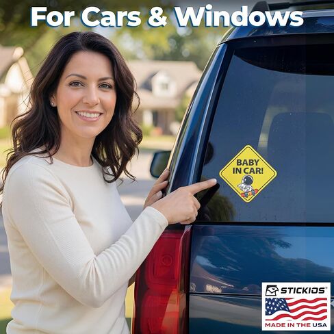Stickios Baby in Car Stickers (Non-Magnetic) - Removable, Paint-Safe Signs for Cars & Windows - Made in USA (2-Pack, 6 inch Diamond, Skateboard Astronaut, Boy) in Kuwait
