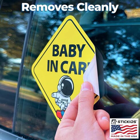 Stickios Baby in Car Stickers (Non-Magnetic) - Removable, Paint-Safe Signs for Cars & Windows - Made in USA (2-Pack, 6 inch Diamond, Skateboard Astronaut, Boy) in Kuwait
