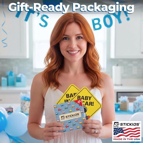 Stickios Baby in Car Stickers (Non-Magnetic) - Removable, Paint-Safe Signs for Cars & Windows - Made in USA (2-Pack, 6 inch Diamond, Skateboard Astronaut, Boy) in Kuwait