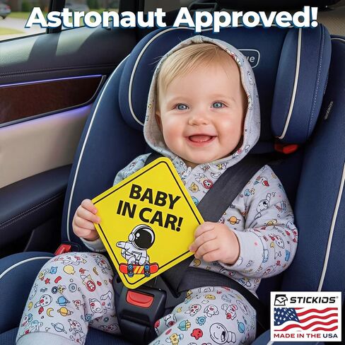 Stickios Baby in Car Stickers (Non-Magnetic) - Removable, Paint-Safe Signs for Cars & Windows - Made in USA (2-Pack, 6 inch Diamond, Skateboard Astronaut, Boy) in Kuwait