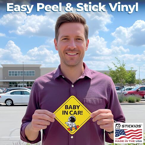 Stickios Baby in Car Stickers (Non-Magnetic) - Removable, Paint-Safe Signs for Cars & Windows - Made in USA (2-Pack, 6 inch Diamond, Skateboard Astronaut, Boy) in Kuwait