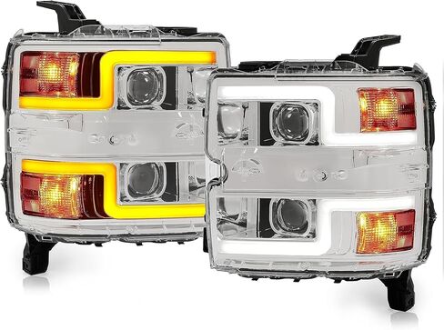 HECASA Projector Headlight Pair Compatible with 2015-2019 Chevy Chevrolet Silverado 2500 HD 3500 HD w/LED Tube DRL Front Headlamp Clear Lens Chrome Housing Replacement for GM2503416 GM2502416 in Saudi Arabia