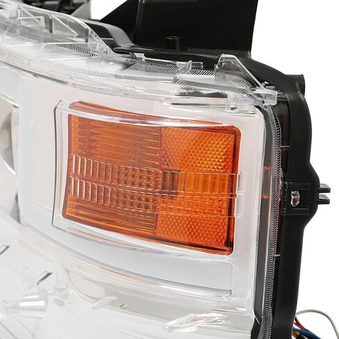 HECASA Projector Headlight Pair Compatible with 2015-2019 Chevy Chevrolet Silverado 2500 HD 3500 HD w/LED Tube DRL Front Headlamp Clear Lens Chrome Housing Replacement for GM2503416 GM2502416 in Saudi Arabia