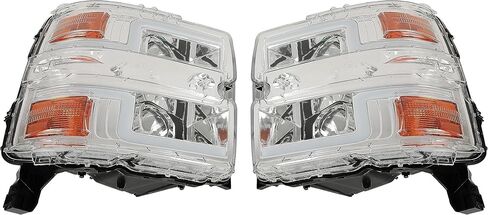 HECASA Projector Headlight Pair Compatible with 2015-2019 Chevy Chevrolet Silverado 2500 HD 3500 HD w/LED Tube DRL Front Headlamp Clear Lens Chrome Housing Replacement for GM2503416 GM2502416 in Saudi Arabia