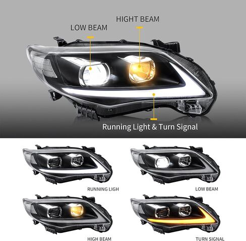 VLAND Headlight for Corolla 2011 2012 2013, Front Lights Assembly for Corolla with Clear lens, Bulb Type: D2S / D2H (Not Included) in Saudi Arabia