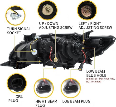 VLAND Headlight for Corolla 2011 2012 2013, Front Lights Assembly for Corolla with Clear lens, Bulb Type: D2S / D2H (Not Included) in Saudi Arabia