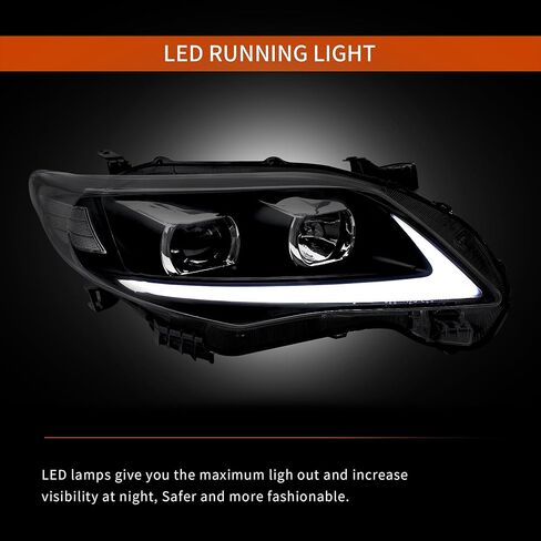 VLAND Headlight for Corolla 2011 2012 2013, Front Lights Assembly for Corolla with Clear lens, Bulb Type: D2S / D2H (Not Included) in Saudi Arabia