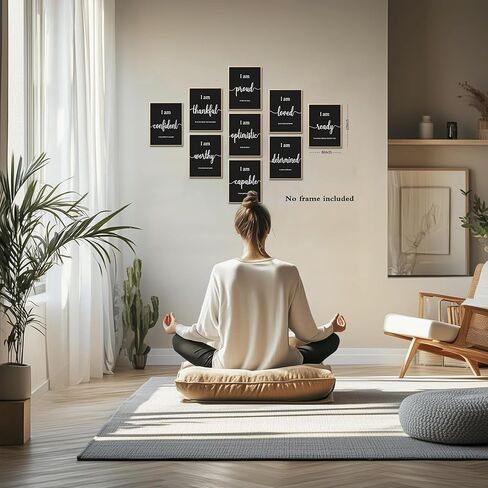 MJONG 9 Piece Inspirational Motivational Wall Art Prints – Unframed Black White Positive Affirmations for Office Classroom Bedroom Dorm or Teen Room Decor, Canvas‑Style Posters 8×10 inch in Saudi Arabia