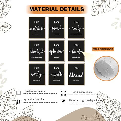MJONG 9 Piece Inspirational Motivational Wall Art Prints – Unframed Black White Positive Affirmations for Office Classroom Bedroom Dorm or Teen Room Decor, Canvas‑Style Posters 8×10 inch in Saudi Arabia