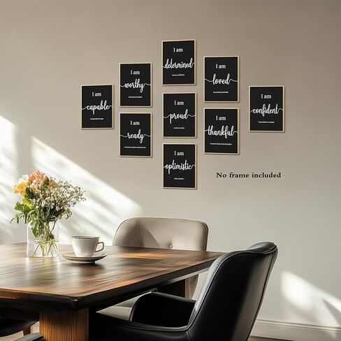 MJONG 9 Piece Inspirational Motivational Wall Art Prints – Unframed Black White Positive Affirmations for Office Classroom Bedroom Dorm or Teen Room Decor, Canvas‑Style Posters 8×10 inch in Saudi Arabia
