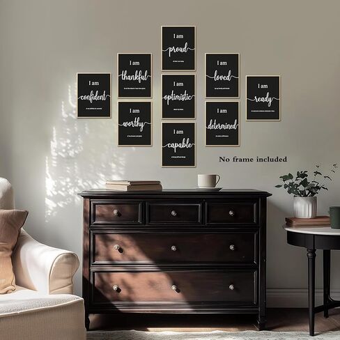 MJONG 9 Piece Inspirational Motivational Wall Art Prints – Unframed Black White Positive Affirmations for Office Classroom Bedroom Dorm or Teen Room Decor, Canvas‑Style Posters 8×10 inch in Saudi Arabia