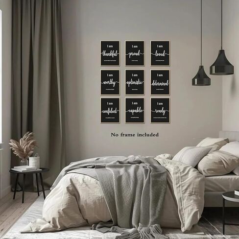 MJONG 9 Piece Inspirational Motivational Wall Art Prints – Unframed Black White Positive Affirmations for Office Classroom Bedroom Dorm or Teen Room Decor, Canvas‑Style Posters 8×10 inch in Saudi Arabia