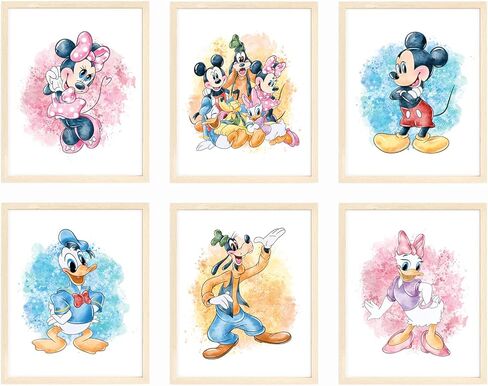 Nistio® Mickey Mouse and Friends Watercolor Prints, Mickey Mouse Wall Art Decor, Minnie Mouse Wall Prints, Set of 7, Donald Duck, Goofy, Pluto, Daisy Duck, 8x10 inches (Unframed) in Kuwait
