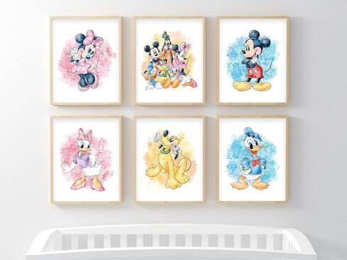 Nistio® Mickey Mouse and Friends Watercolor Prints, Mickey Mouse Wall Art Decor, Minnie Mouse Wall Prints, Set of 7, Donald Duck, Goofy, Pluto, Daisy Duck, 8x10 inches (Unframed) in Kuwait