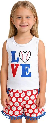 Magic Park Baby Girls Shorts Set Outfits Toddler Love Baseball Vest T Shirt Tops Tassel Short Pants Kids Summer Clothes in Kuwait
