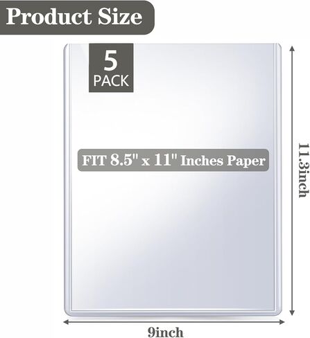 5 عبوات من واقيات الصفحات عالية التحمل، حامل مستندات شفاف، أكمام بلاستيكية صلبة مع فيلم، واقيات للورق والملصقات والجوائز والشهادات والبطاقات، 8.5 × 11 بوصة in Kuwait