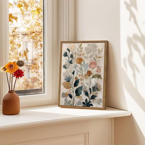 Framed Floral Bathroom Wall Art, Vintage Botanical Wall Decor, Watercolor Wildflower Canvas Prints Paintings Neutral Antique Flower Plant Pictures for Living Room Bedroom Bathroom 8x10 Inch in Saudi Arabia