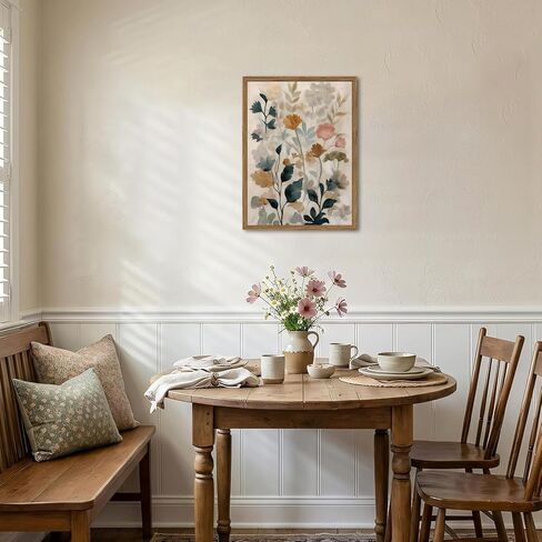 Framed Floral Bathroom Wall Art, Vintage Botanical Wall Decor, Watercolor Wildflower Canvas Prints Paintings Neutral Antique Flower Plant Pictures for Living Room Bedroom Bathroom 8x10 Inch in Saudi Arabia