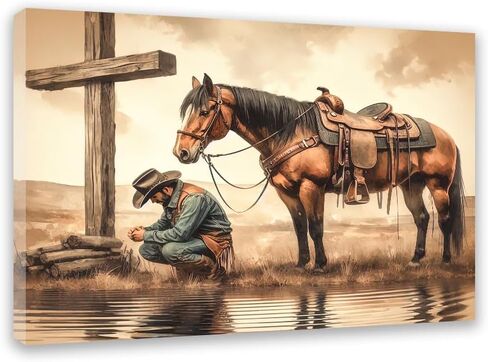 Redland Art Vintage Horse Wall Art Framed Canvas Print - Caballos Decoracion for Western Ranch, Christian Country Home Decor, Rustic Living Room Picture, 11.5x15 in Saudi Arabia